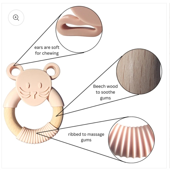 Cream pink mouse teether toy - Picture 2 of 5